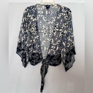 Daytrip Blue Floral Paisley Tie-Front Kimono Cardigan Boho Large